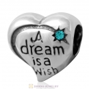 925 Silver A dream is a wish your heart makes Bead with Blue Zircon Crystal