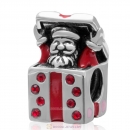 Christmas Santa Claus Send Gift Sterling Silver Red Enamel Charm  with Lt Siam Crystal