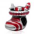 Christmas Stocking Charm Sterling Silver Red Enamel Bead with Lt Siam Australian Crystal
