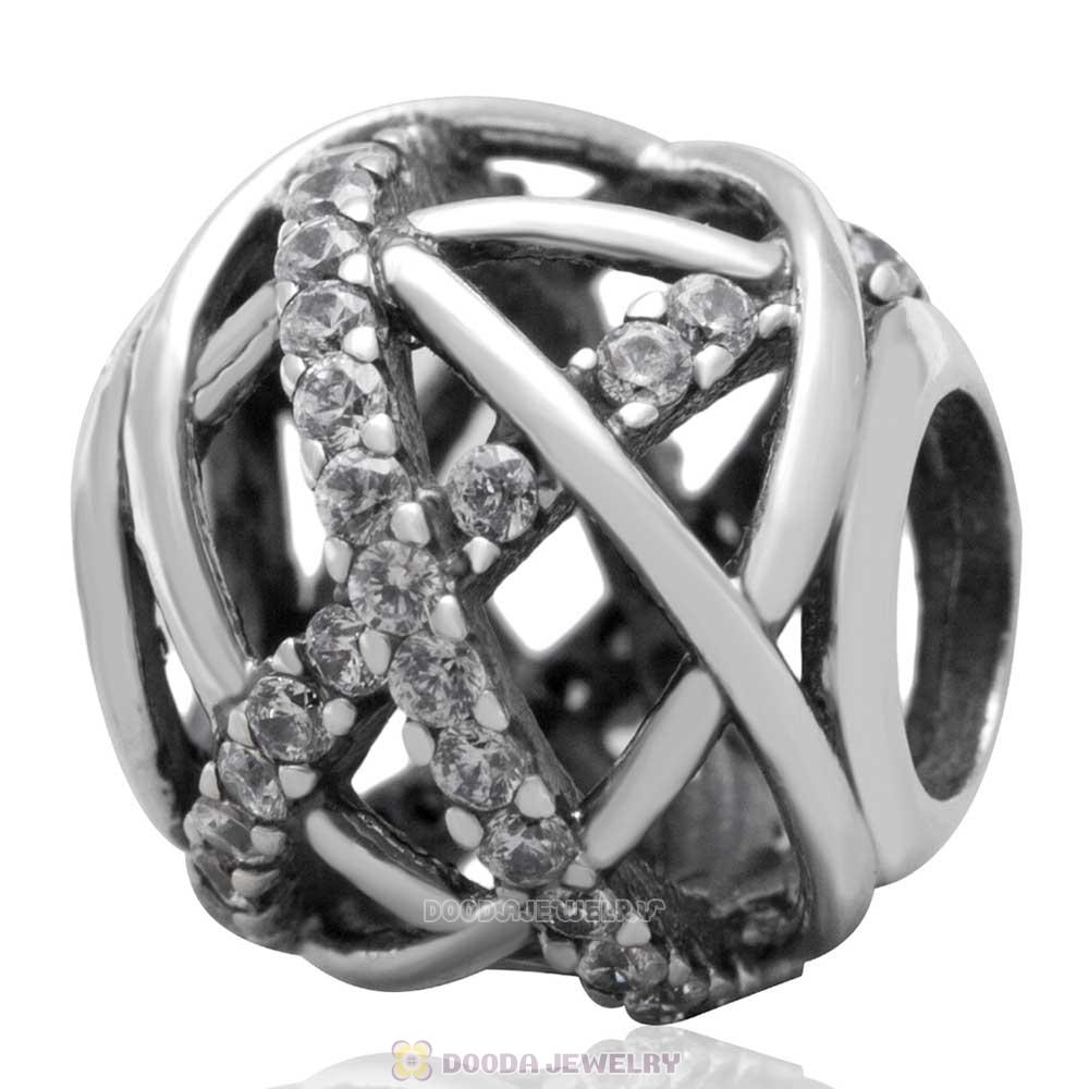 925 Sterling Silver Galaxy Charm Bead With Clear CZ Stone