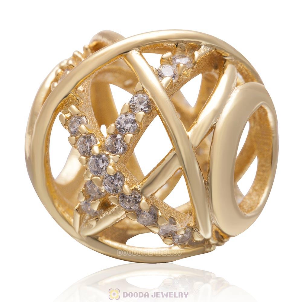 Gold Plated Sterling Silver Galaxy Charm Bead With Clear CZ Stone