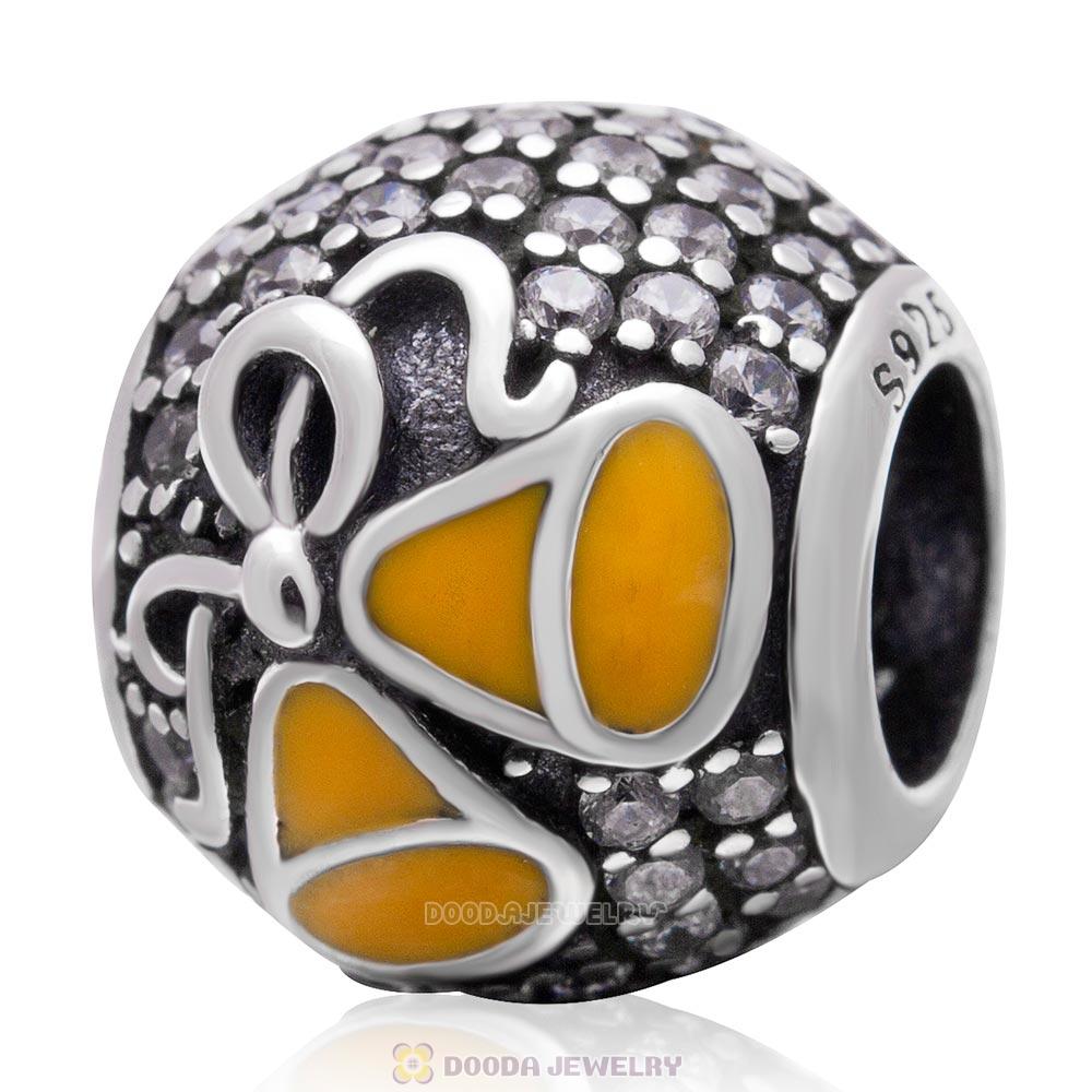 925 Sterling Silver Christmas Bell Charm Bead with Clear Zircon Stones