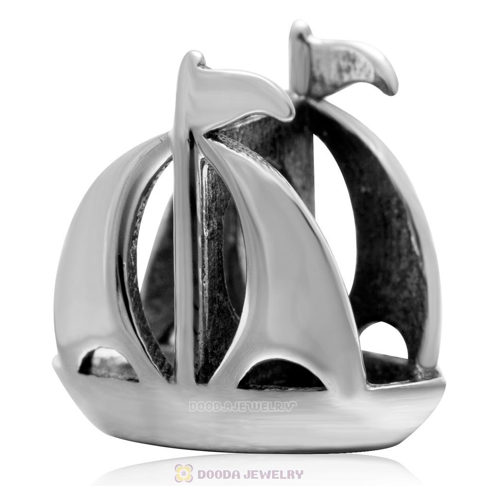 925 Sterling Silver Sailing Boat Charm Bead 