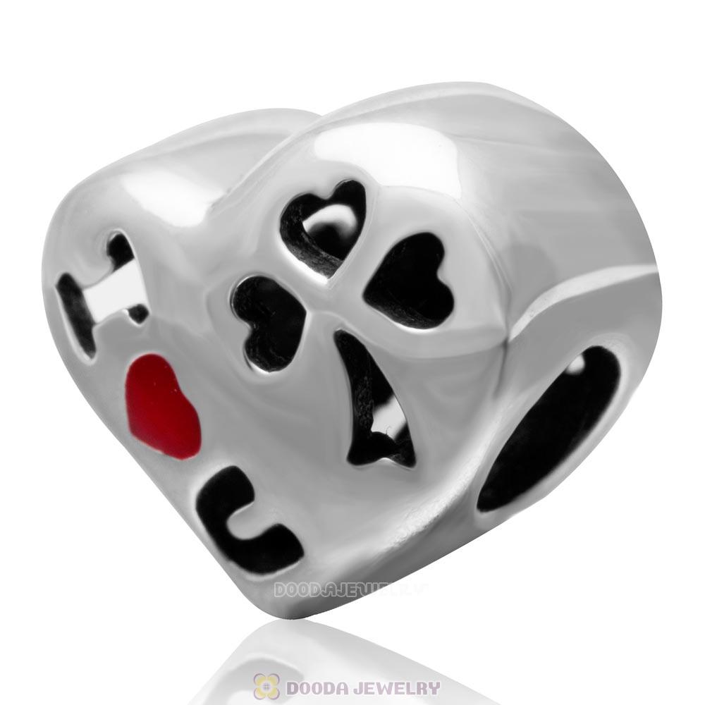 925 Sterling Silver I Love You Charm Heart Bead with Enamel 