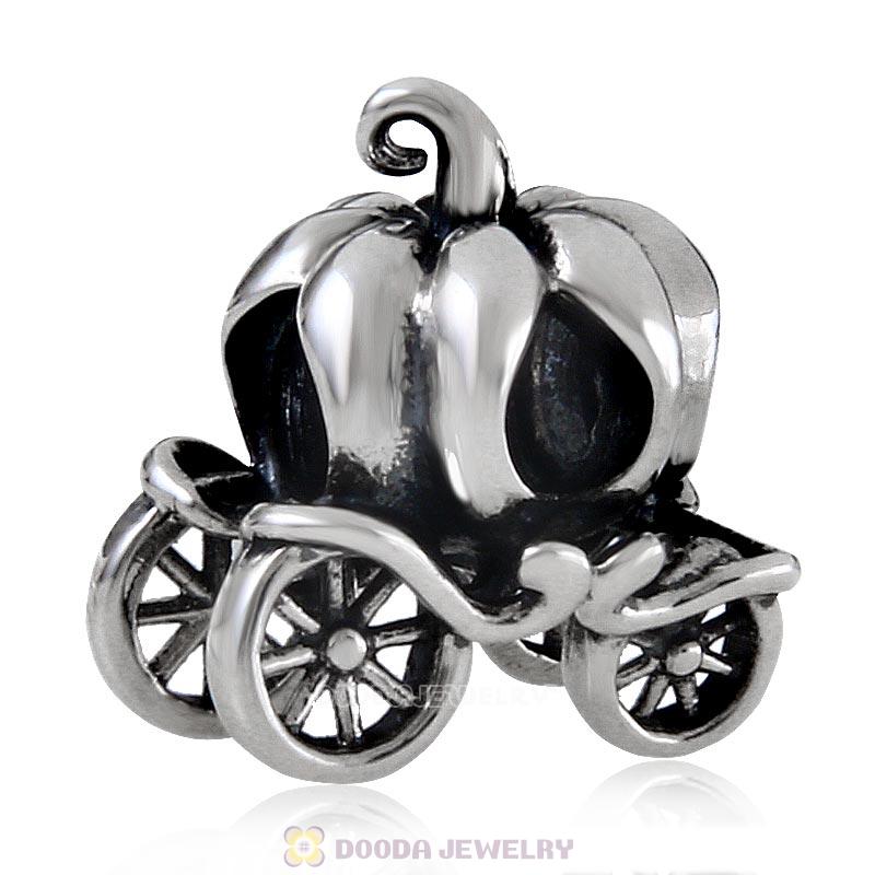 Pumpkin Coach Charm Antique Sterling Silver Bead for Halloween