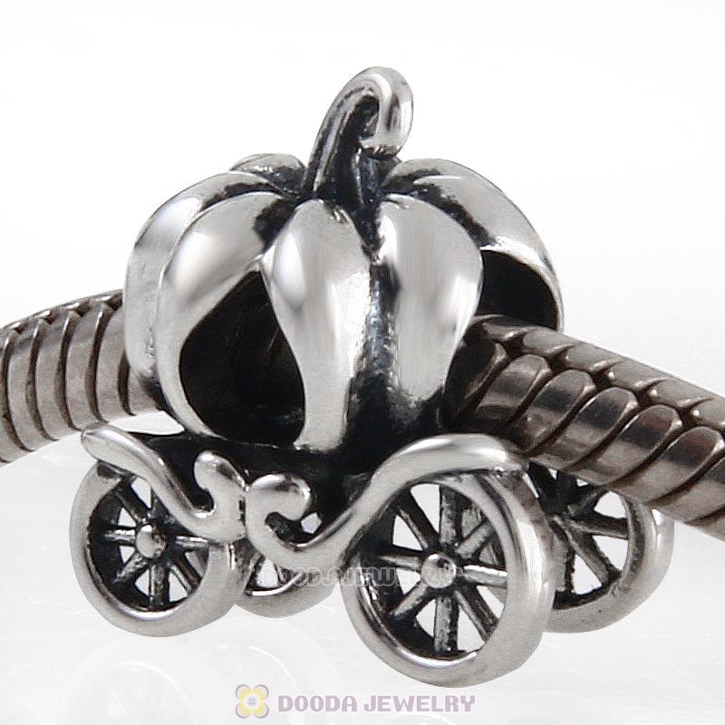 Pumpkin Coach Charm Antique Sterling Silver Bead for Halloween