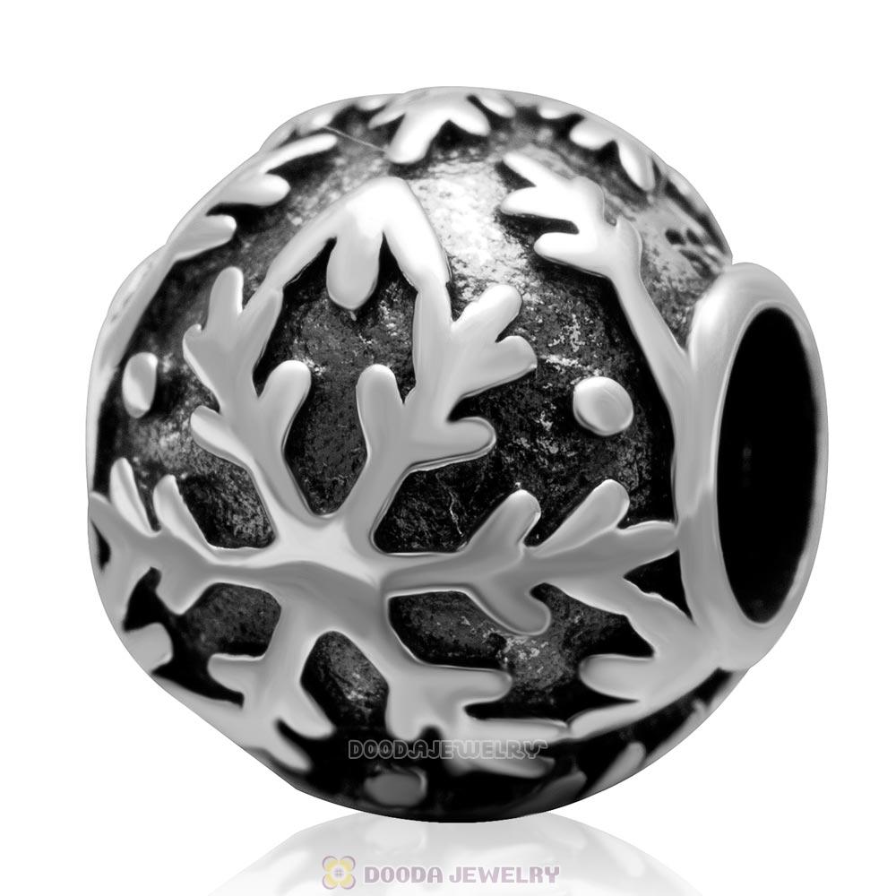 Snowflake Charm Solid Antique Sterling Silver Bead