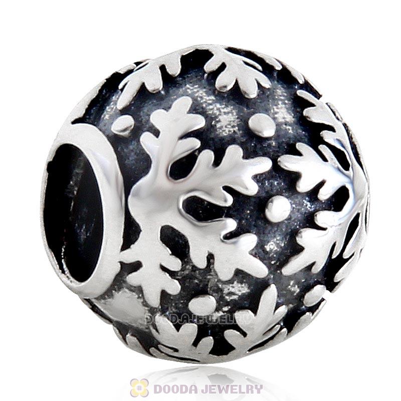 Snowflake Charm Solid Antique Sterling Silver Bead