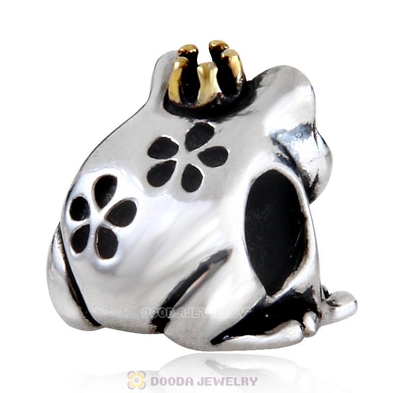 Gold Plated Crown Frog Prince Antique Sterling Silver Bead  