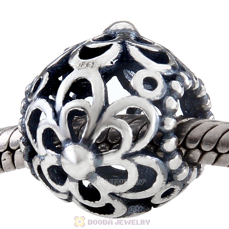 Picking Daisies Charm Antique 925 Sterling Silver Bead