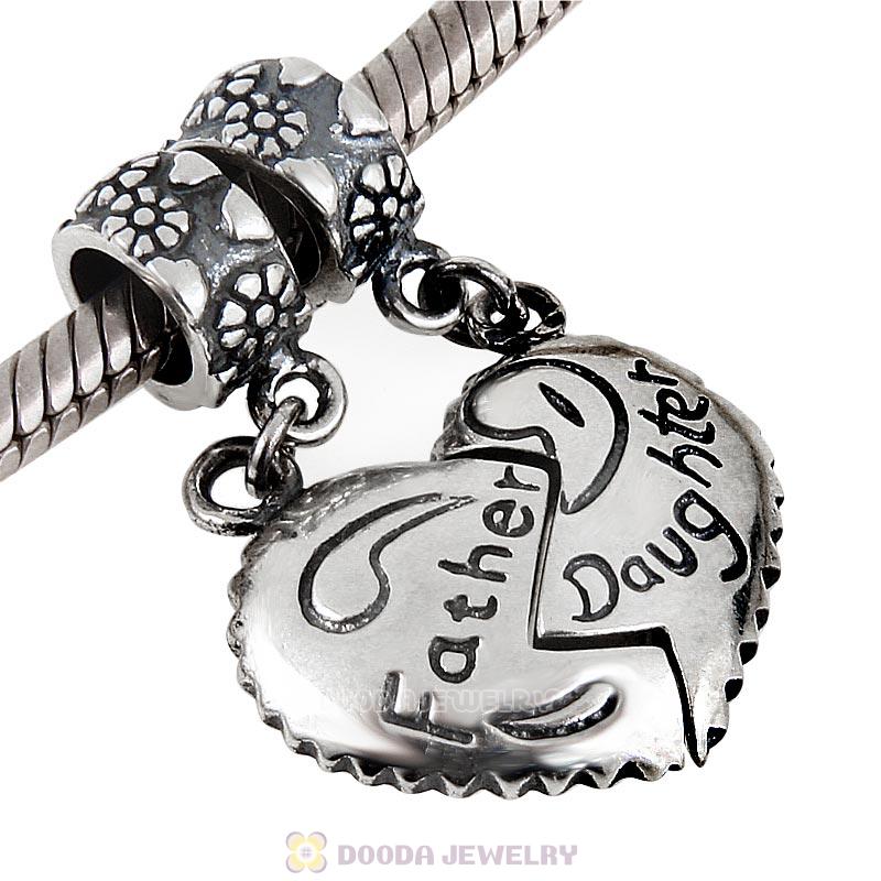 European Style Sterling Silver Dangle Father Daughter Heart Charms