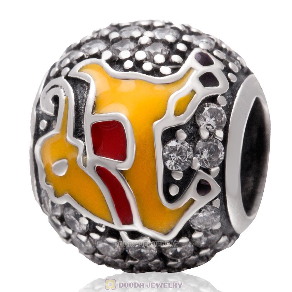 925 Sterling Silver Christmas Reindeer Charm Bead with Clear Zircon Stones