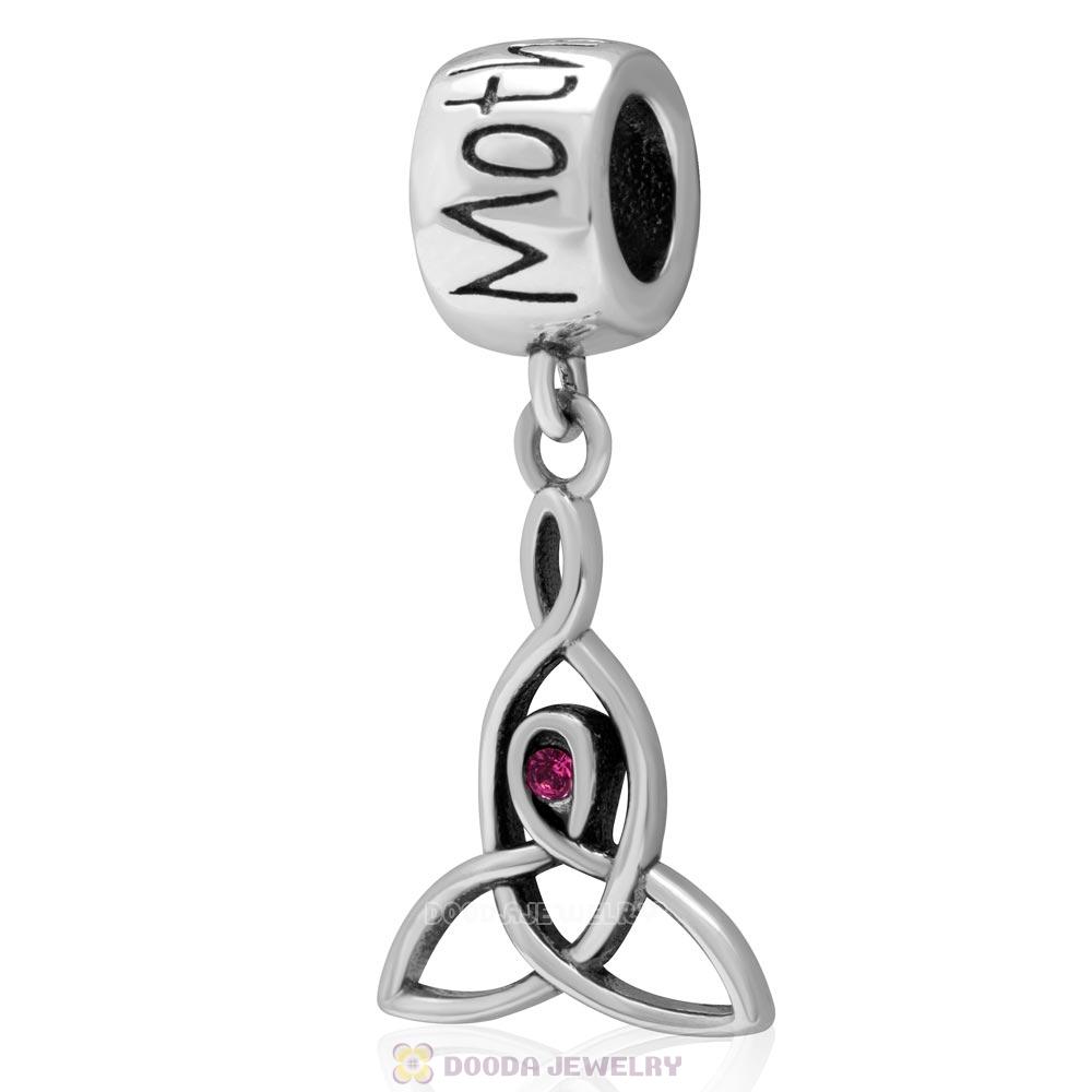 925 Sterling Silver Motherhood Dangle Charm with Rose Australian Crystal