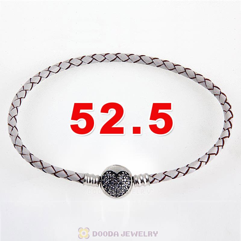 52.5cm White Braided Leather Triple Bracelet Silver Love of My Life Clip with Heart White CZ Stone