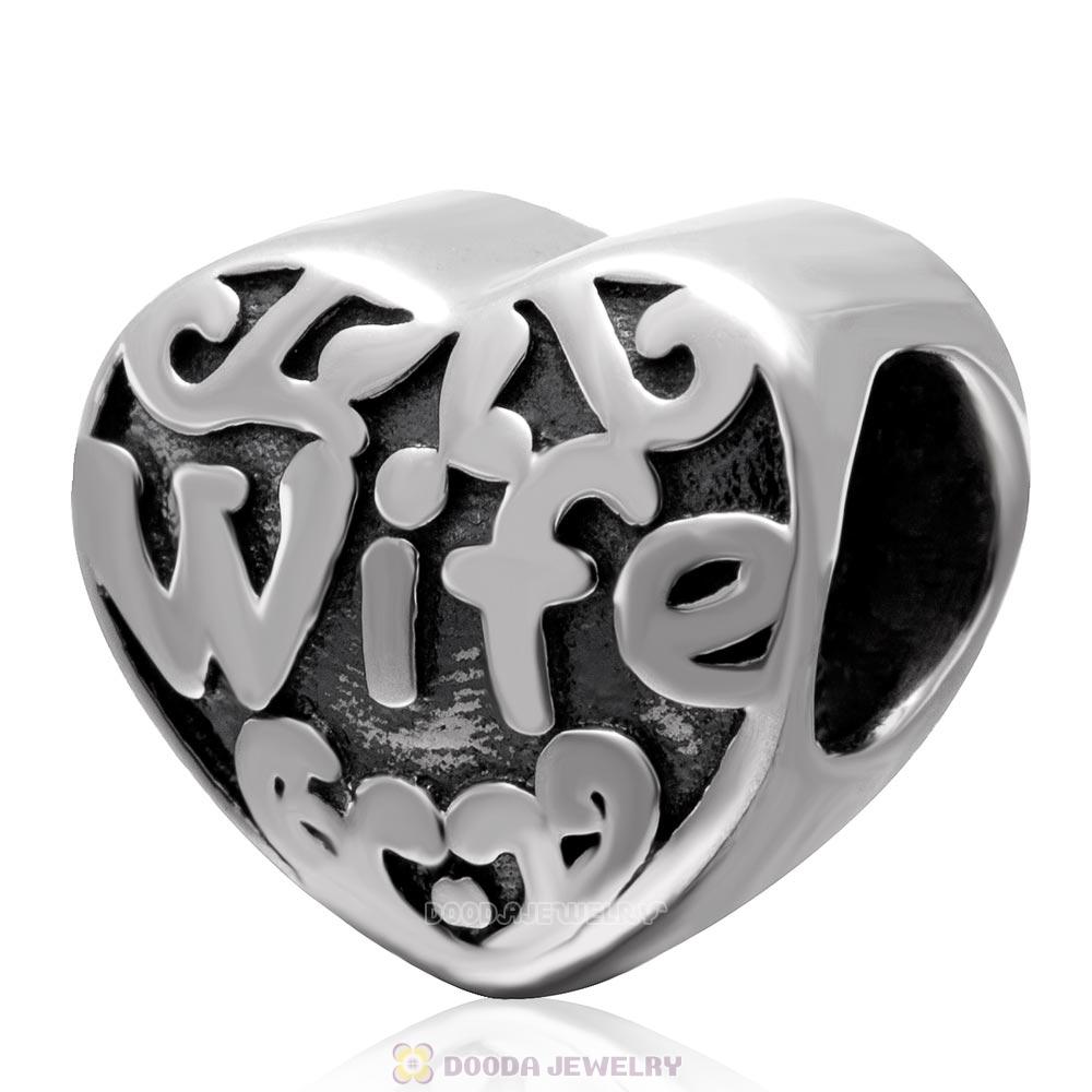 925 Sterling Silver Love Wife Heart Bead Antique Style