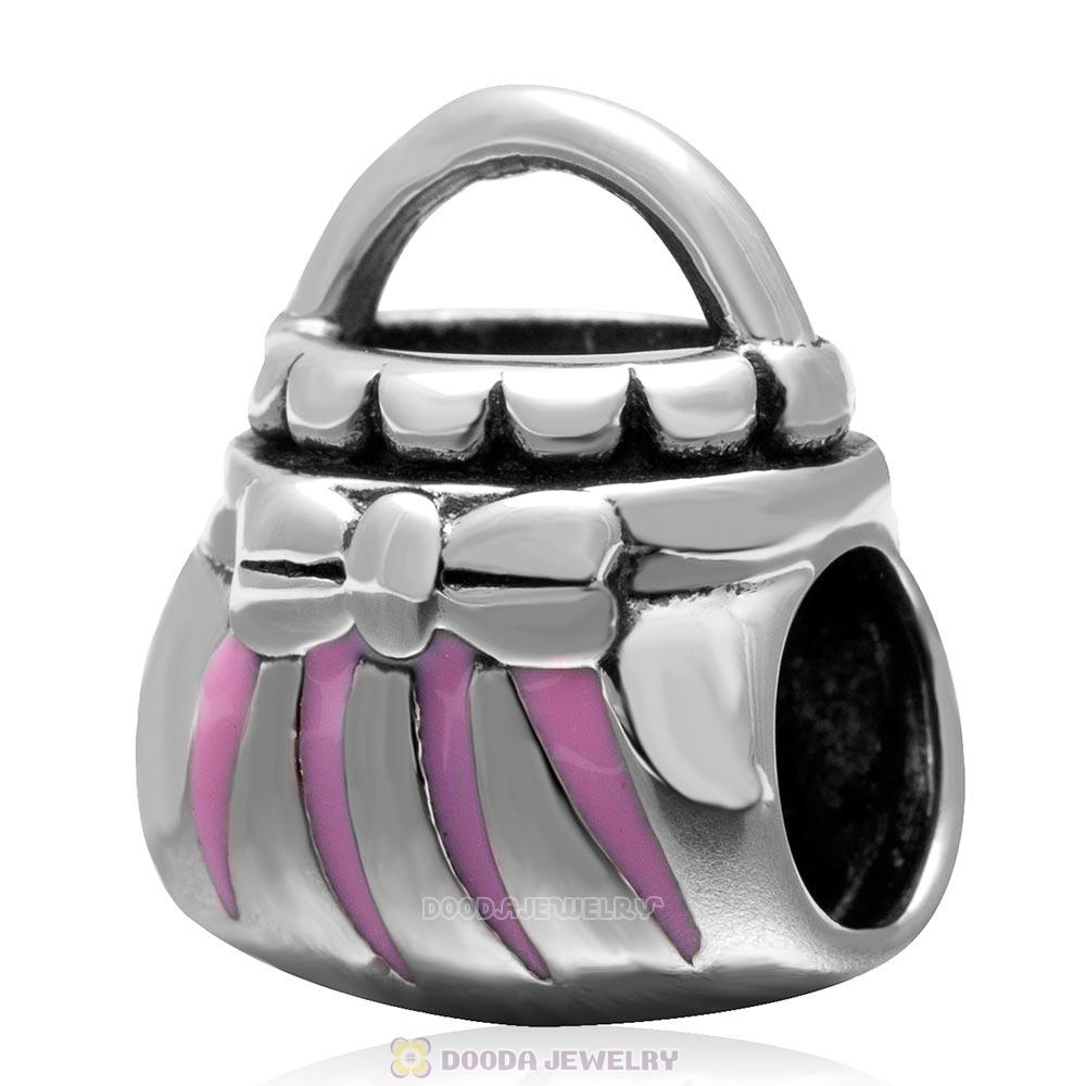 925 Sterling Silver Woman Handbag with Pink Enamel Bead