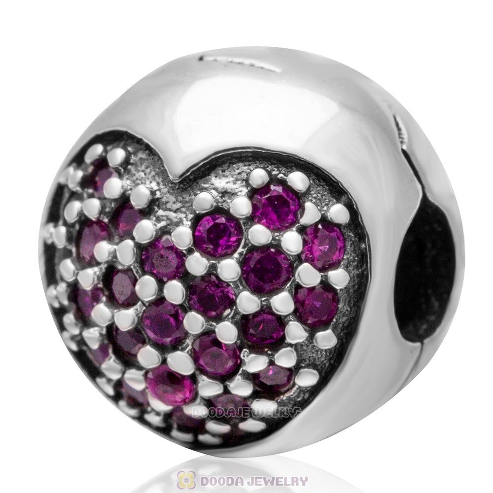 Handmade 925 Sterling Silver Love Of My Life Clip Charm Bead with Fuchsia CZ Stone
