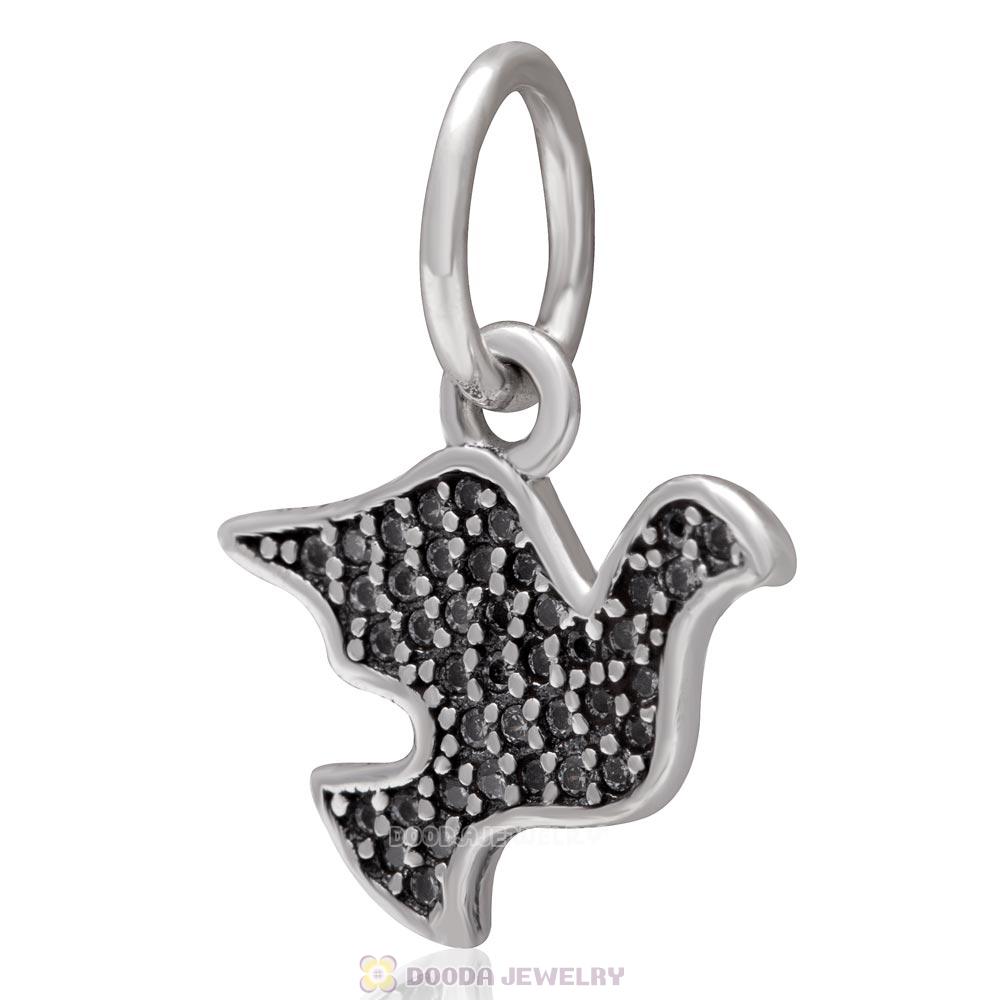 925 Sterling Silver Hope Dove Dangle Charm with Clear Zircon Stone 