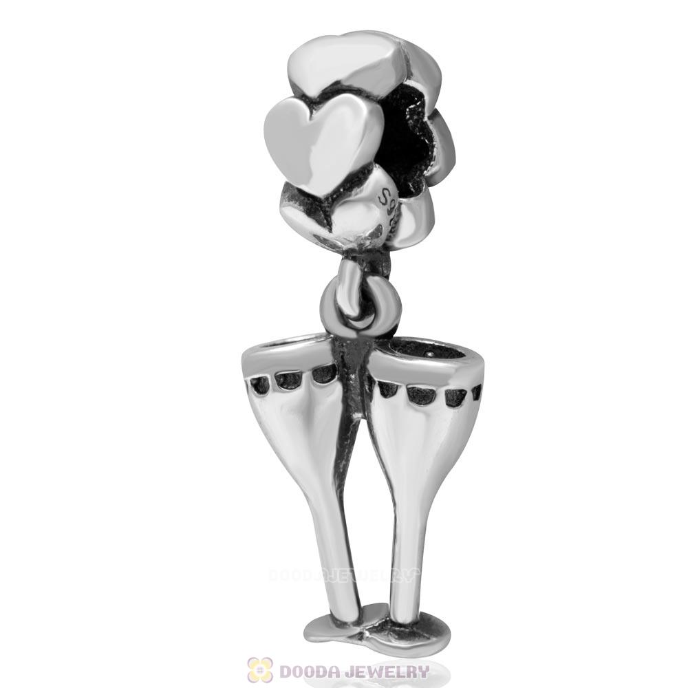 925 Sterling Silver Champagne Glasses Cheers Dangle Charm
