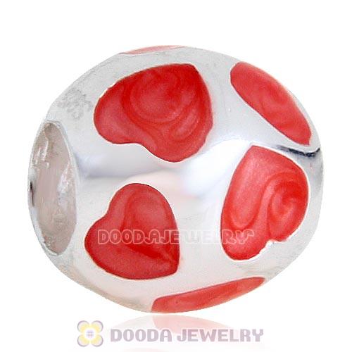 Enamel Orange Heart 925 Sterling Silver European Charm Bead