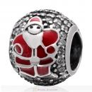 925 Sterling Silver Christmas Santa Claus Charm Bead with Clear Zircon Stones