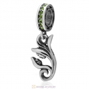 925 Sterling Silver Mother Baby Kissing on Flower with Green Crystal Dangling Charms Bead