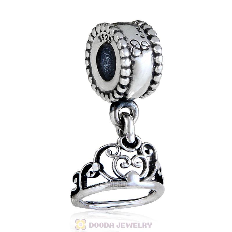 925 Sterling Silver Cinderella Tiara Dangle Crown Charm Beads