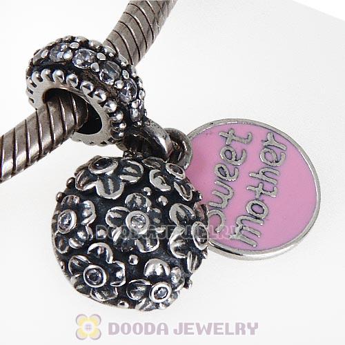 Antique 925 Sterling Silver Sweet Mother Hanging Charm with Clear CZ