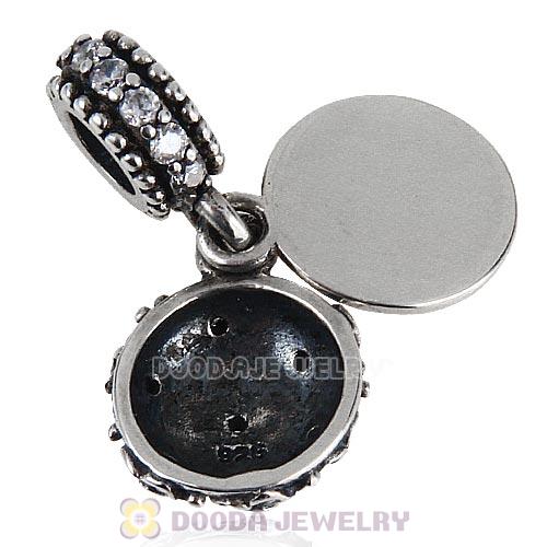 Antique 925 Sterling Silver Sweet Mother Hanging Charm with Clear CZ