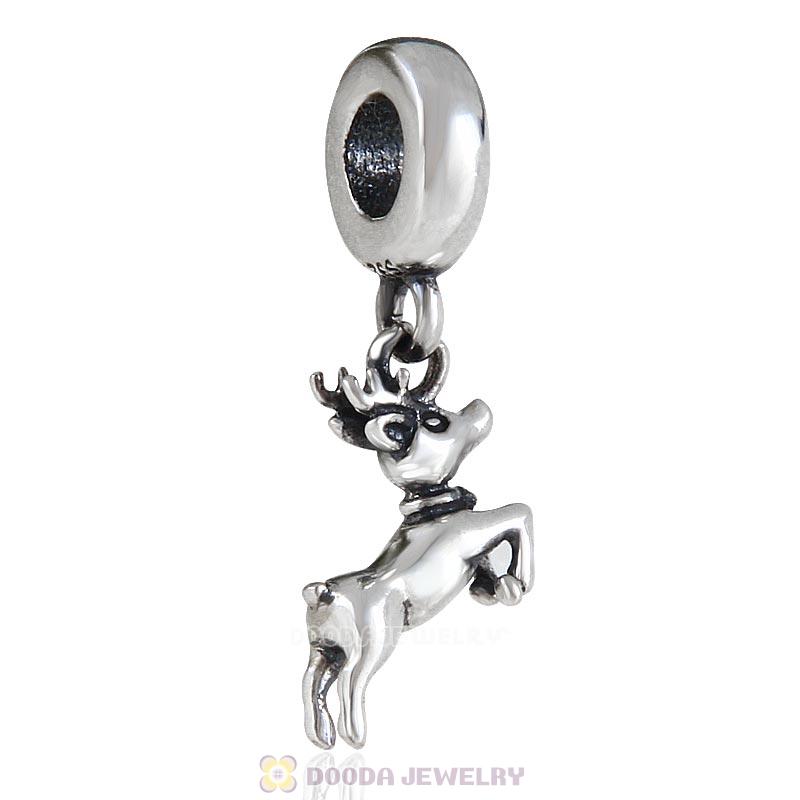Running Reindeer 925 Sterling Silver Reindeer Dangling Bead for Christmas 