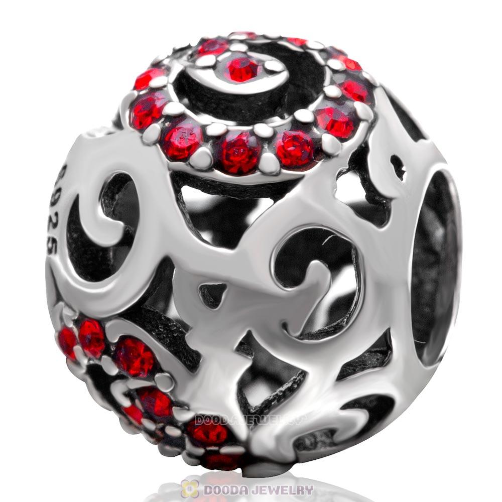 925 Sterling Silver Swirl Charm Bead with Lt Siam Australian Crystal
