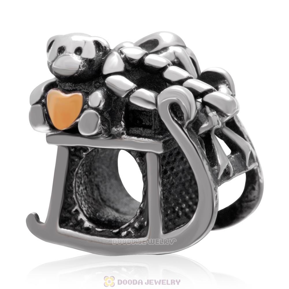 Antique Sterling Silver Christmas Dashing Through The Snow Charm Bead