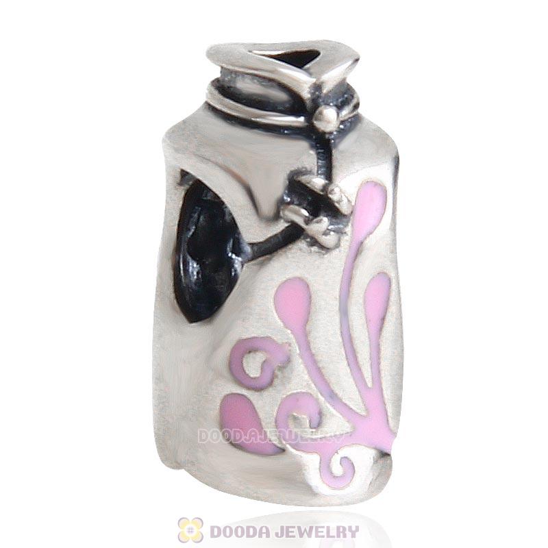 Chinese Dress 925 Sterling Silver Pink Enamel Bead