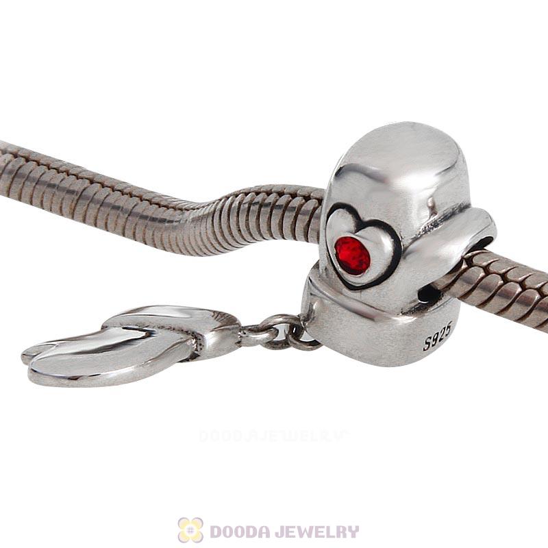 925 Sterling Silver Love Heart Gloves Charms with Lt Siam AustrianCrystal