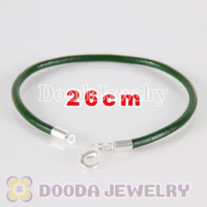26cm green slippy leather chain, silver plated lobster clasp fit Jewelry, European Beads, Lovecharmlinks etc