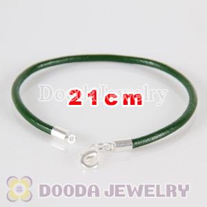 21cm green slippy leather chain, silver plated lobster clasp fit Jewelry, European Beads, Lovecharmlinks etc