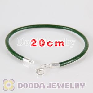 20cm green slippy leather chain, silver plated lobster clasp fit Jewelry, European Beads, Lovecharmlinks etc