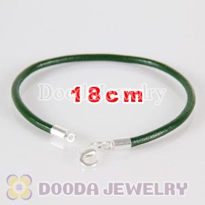 18cm green slippy leather chain, silver plated lobster clasp fit Jewelry, European Beads, Lovecharmlinks etc