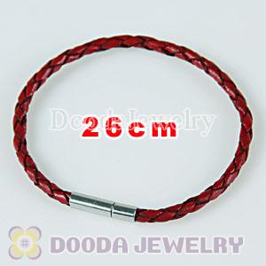 26cm red braided leather chain, silver plated needle clasp fit Charm Jewelry Bracelet