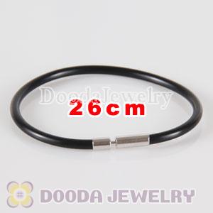 26cm black PU Leather chain, silver plated needle clasp fit Charm Jewelry Bracelet