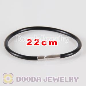 22cm black PU Leather chain, silver plated needle clasp fit Charm Jewelry Bracelet