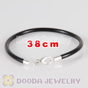 38cm black PU Leather chain, silver plated lobster clasp fit Charm Jewelry Bracelet