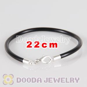 22cm black PU Leather chain, silver plated lobster clasp fit Charm Jewelry Bracelet