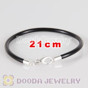 21cm black PU Leather chain, silver plated lobster clasp fit Charm Jewelry Bracelet
