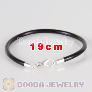 19cm black PU Leather chain, silver plated lobster clasp fit Charm Jewelry Bracelet