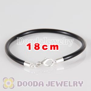 18cm black PU Leather chain, silver plated lobster clasp fit Charm Jewelry Bracelet