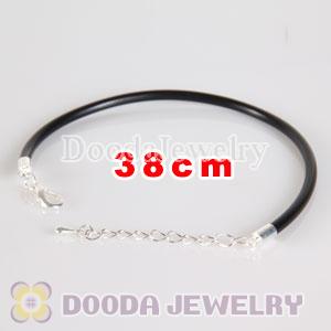 38cm black PU Leather chain, silver plated lobster clasp with adjustable chain fit Jewelry
