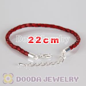 22cm braided Red leather chain, silver plated lobster clasp with adjustable chain fit Jewelry