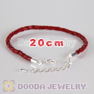 20cm braided Red leather chain, silver plated lobster clasp with adjustable chain fit Jewelry