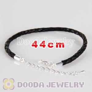 44cm braided black leather chain, silver plated lobster clasp with adjustable chain fit Jewelry